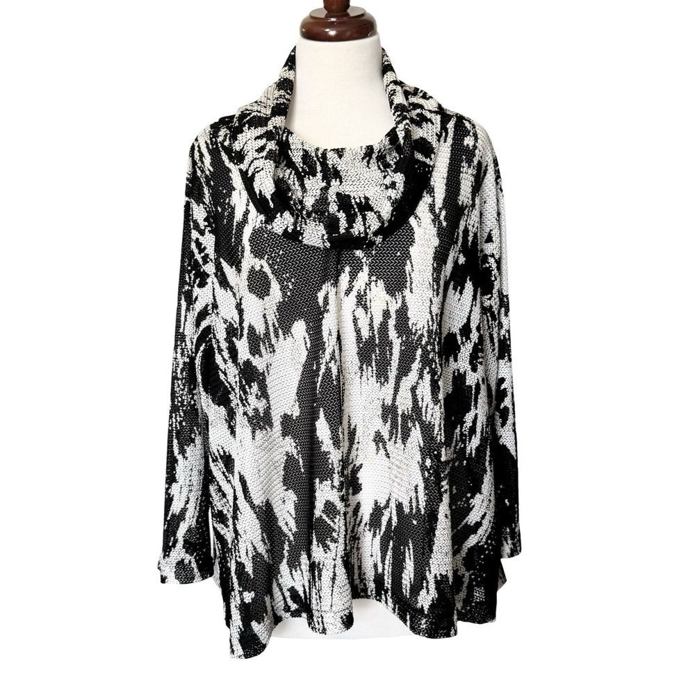 ITEMZ Chris Baumgartner Lagenlook Boxy Textured Open Knit Top Cowl Neck Size OS